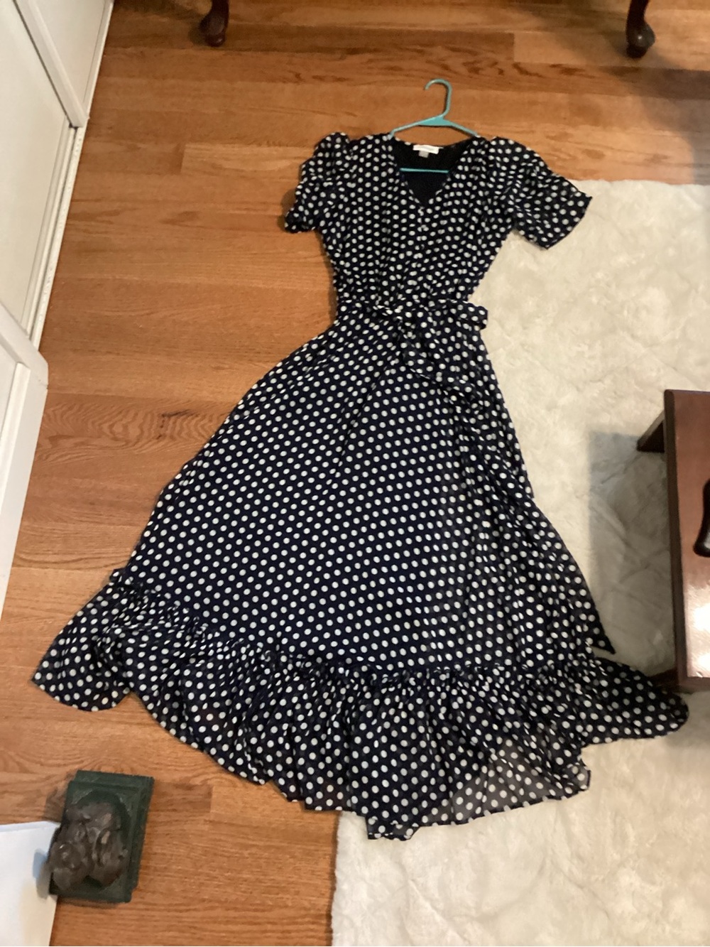 Calvin Klein Navy & White Polka Dot Maxi Wrap Dress